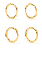 Gold Plated Pavé Waves Rings, Set of 4
